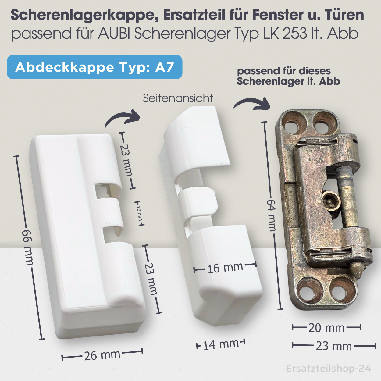 Scherenlagerkappe Abdeckkappen f. Fenster, passend für Aubi Scherenlager LK 253