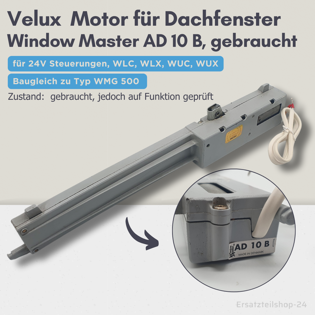 VELUX Motor Typ AD 10 B WindowMaster, 24V gebraucht, für Dachfenster #576