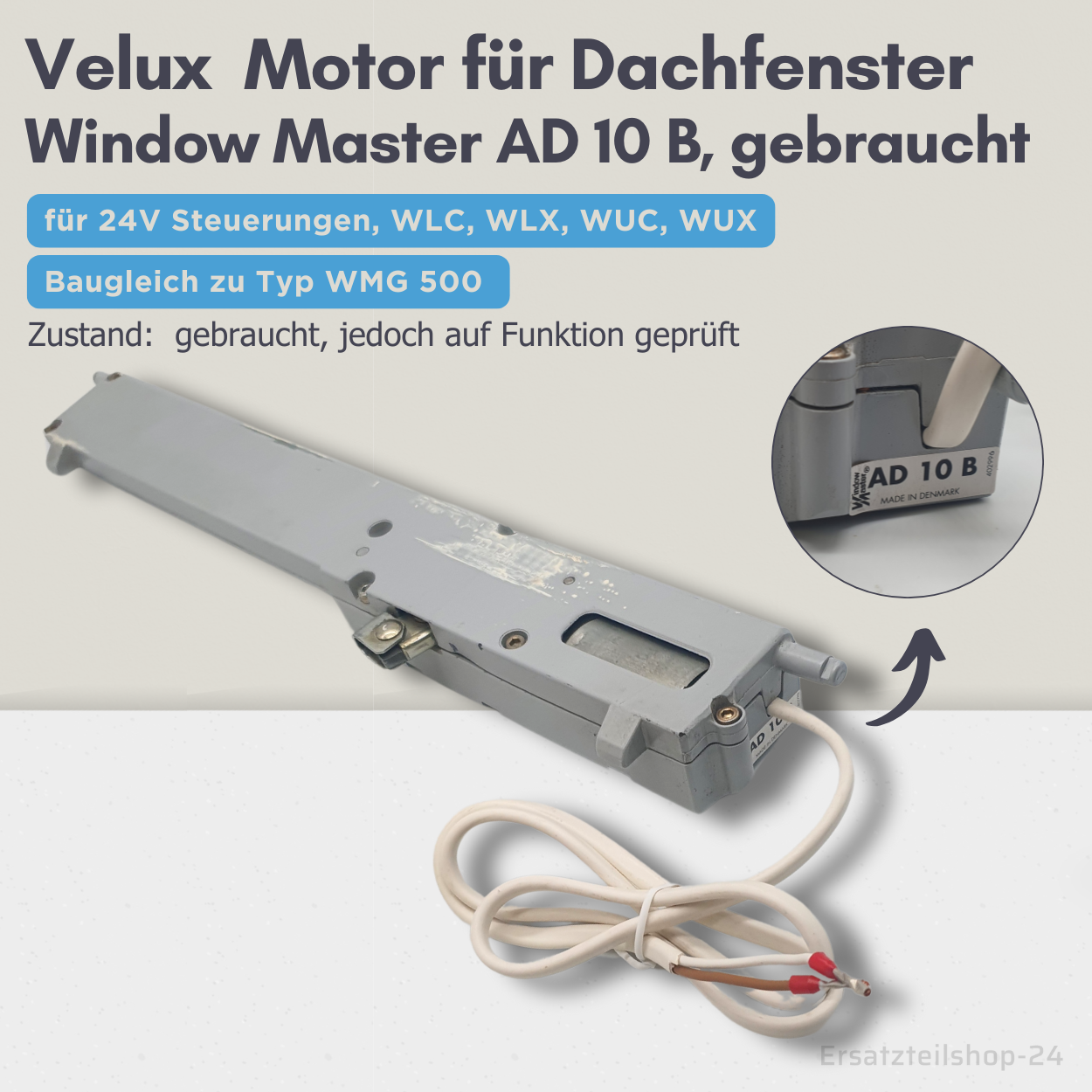 VELUX Motor Typ AD 06 B WindowMaster, 24V gebraucht, für Dachfenster #574