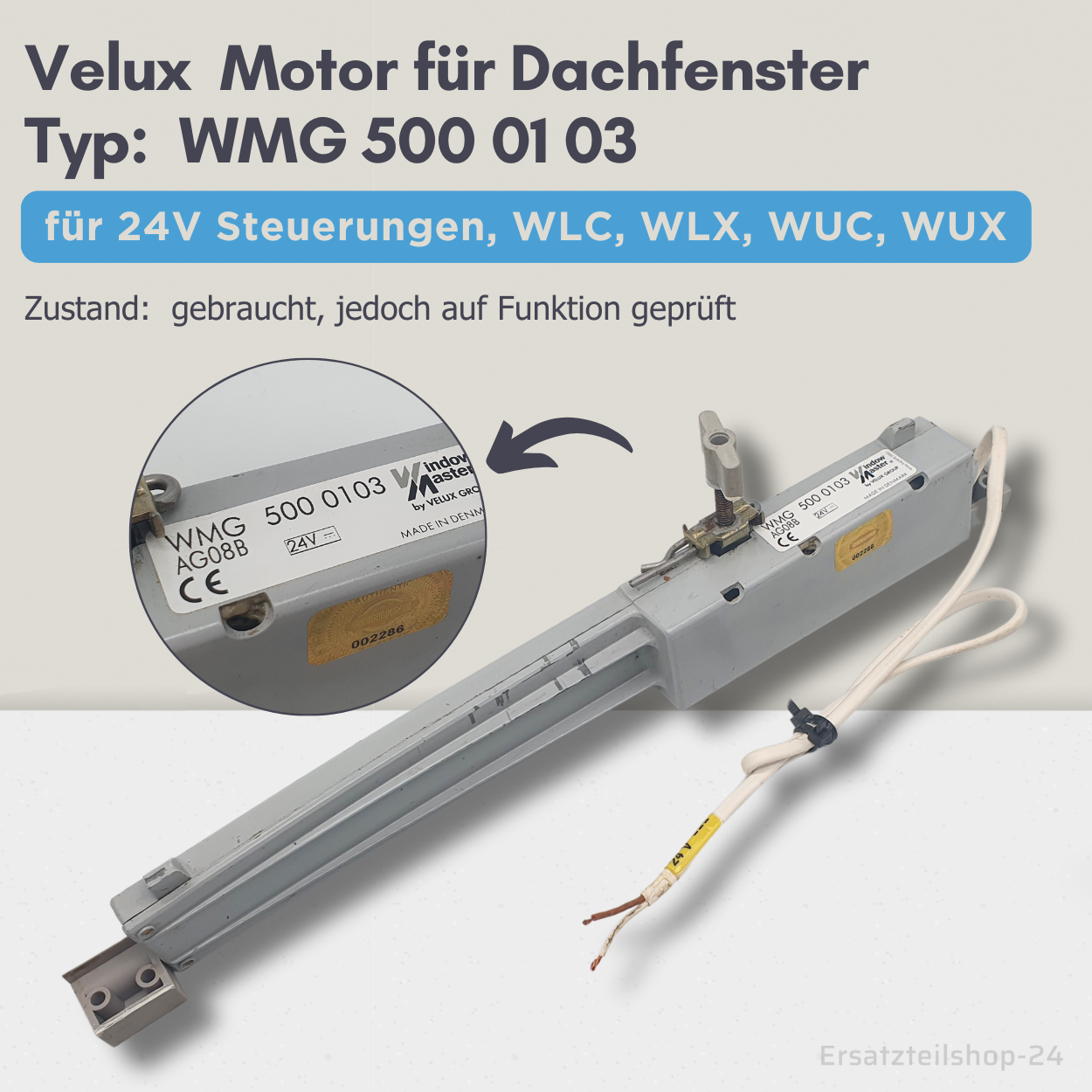 VELUX Motor, WMG 500 01 03, 24V für Dachfenster, Ersatzteil gebraucht #571
