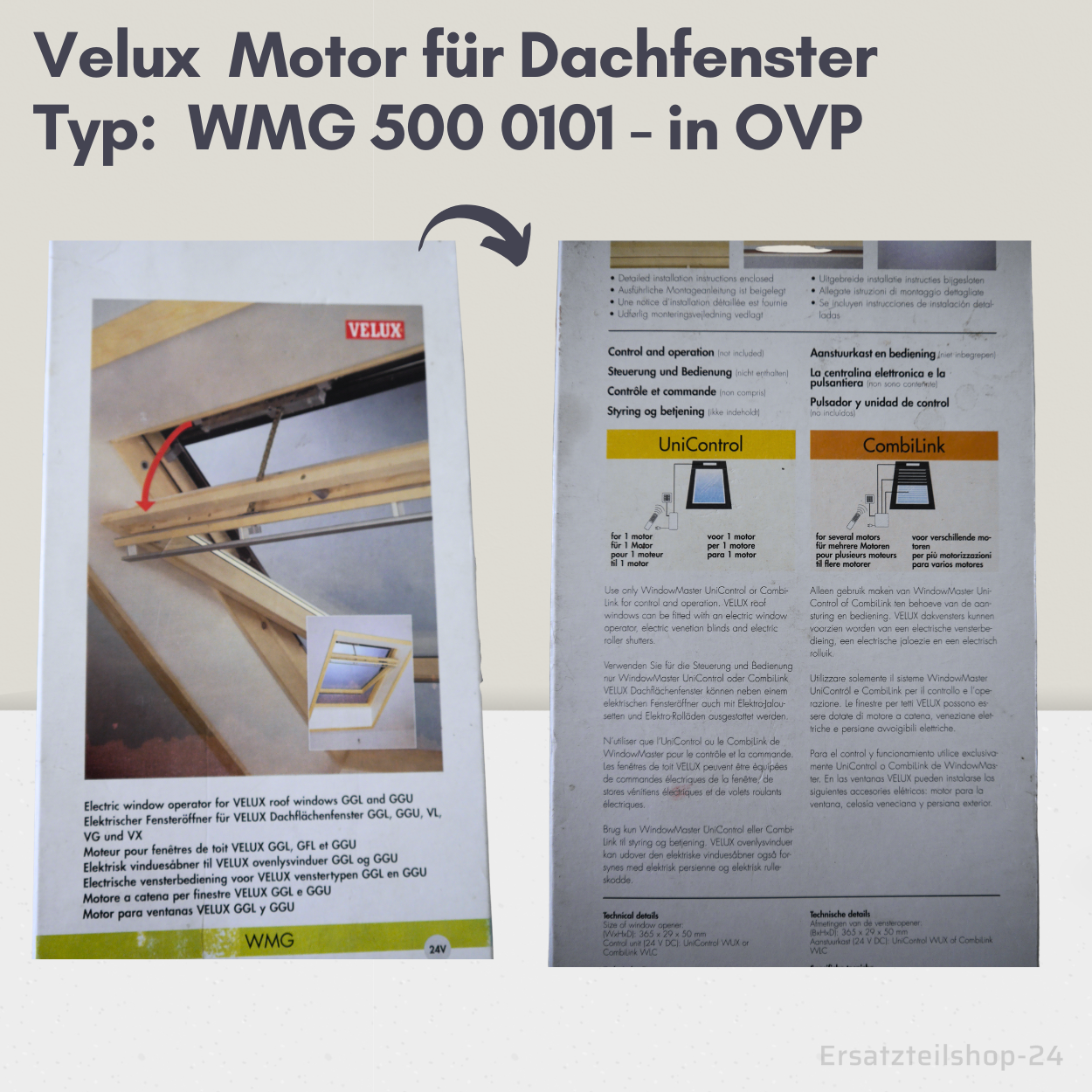 VELUX Motor, WMG 500 01 03, für Dachfenster, Ersatzteil in OVP #523
