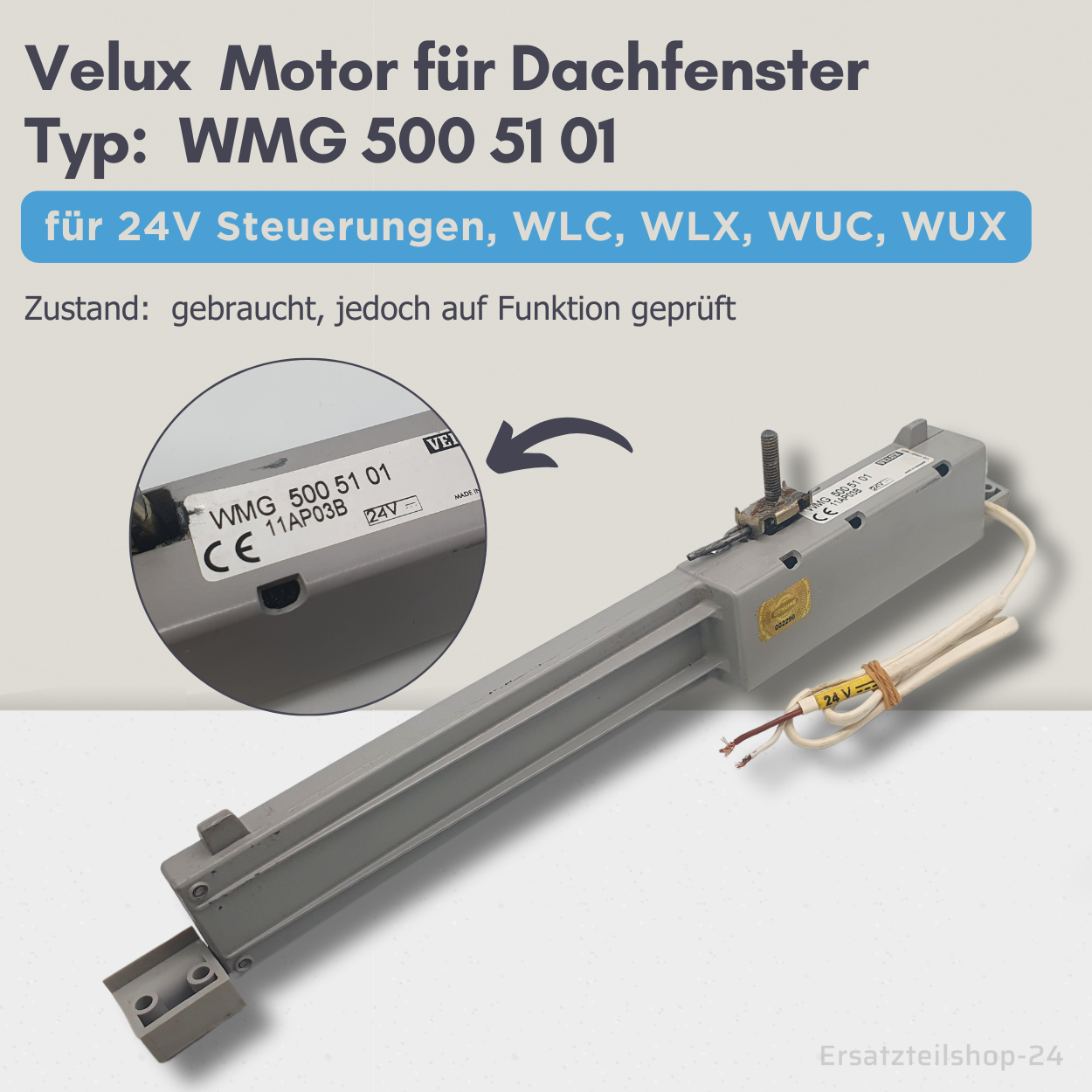 VELUX Motor, WMG 500 51 01, 24V für Dachfenster, Ersatzteil gebraucht #569