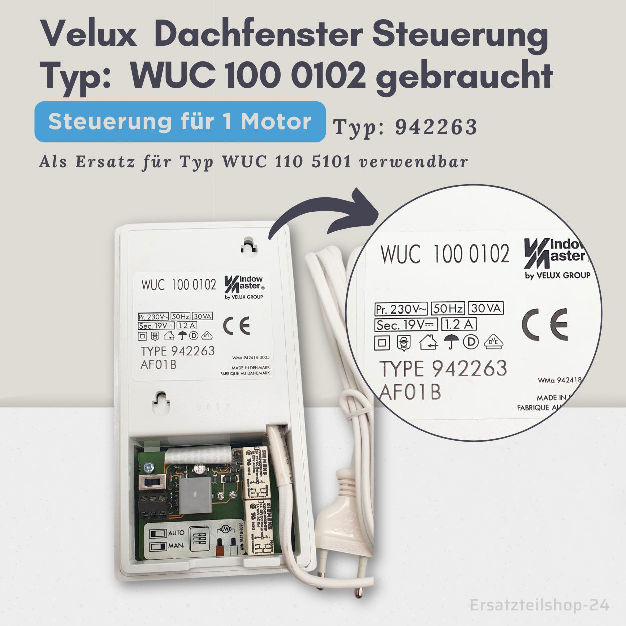 Velux Steuerung WUC 100 0102, Typ 942263 für 1 Motor, gebraucht #555