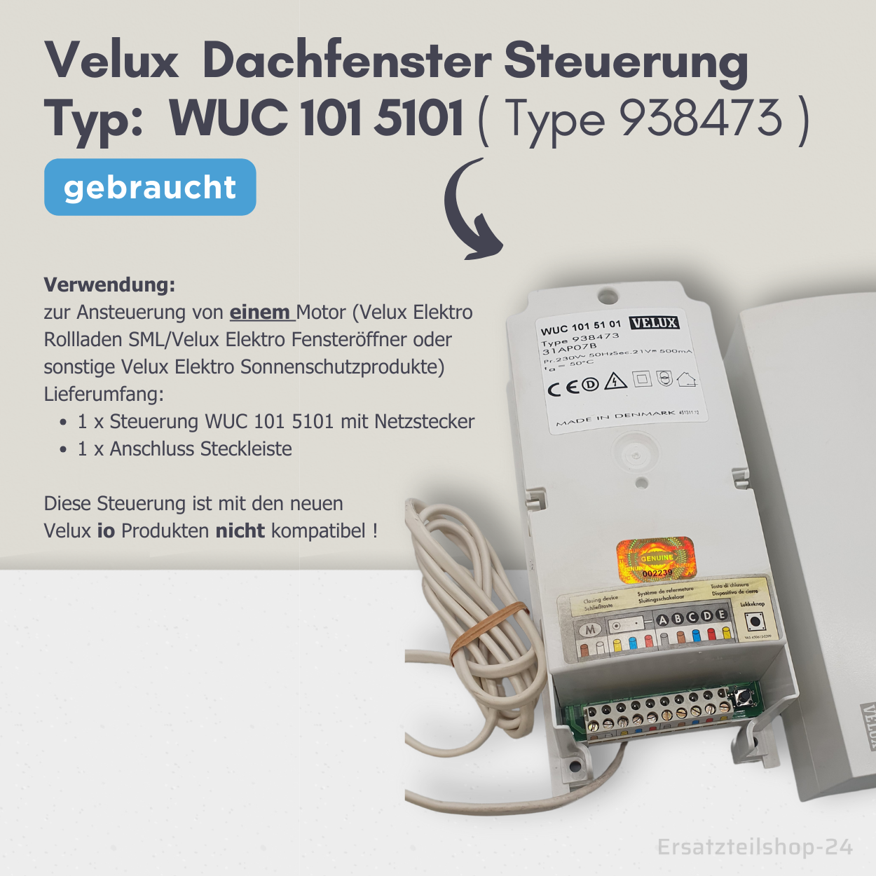 Velux Steuerung WUC 101 5101, Typ 938473 für 1 Motor, gebraucht, #564