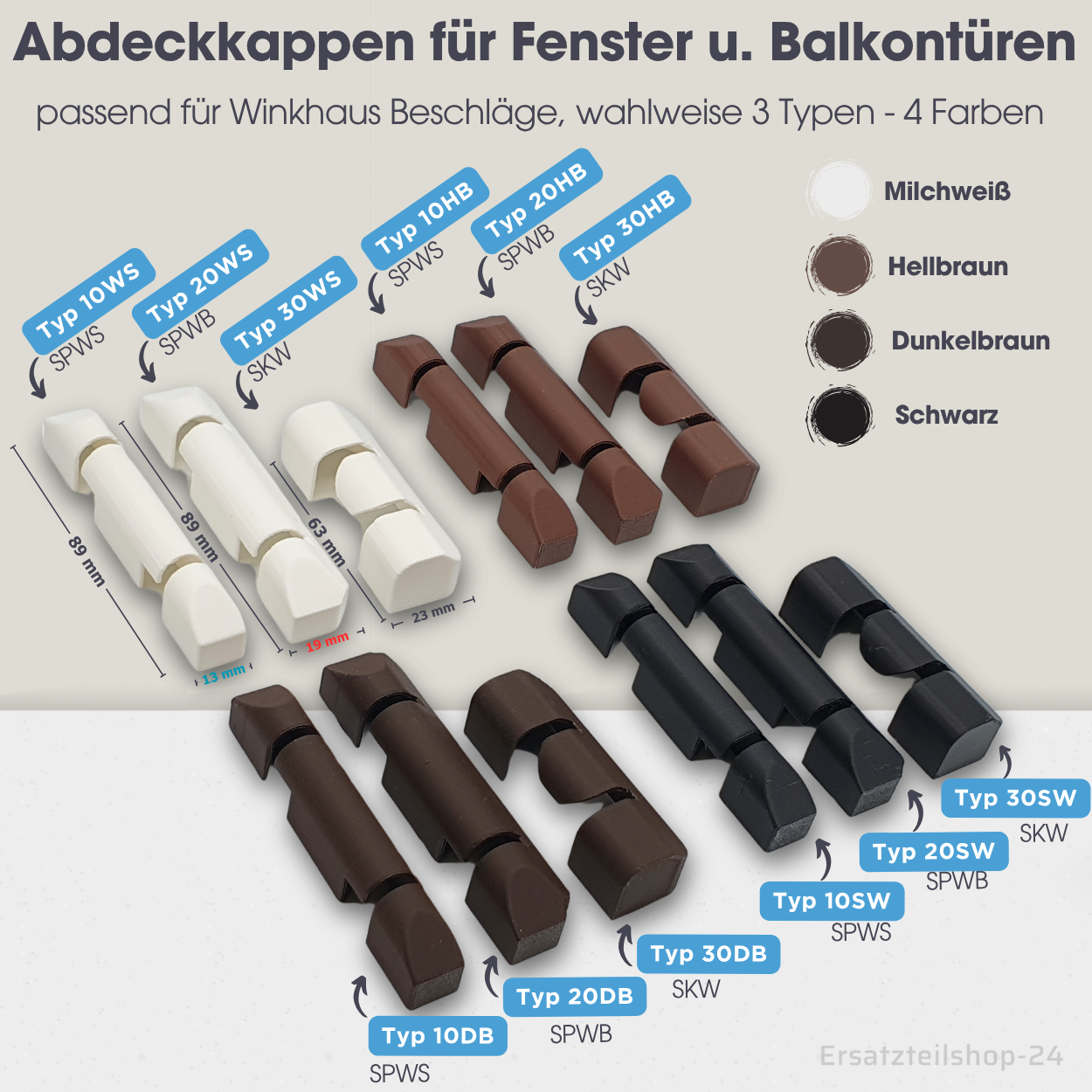 Abdeckkappen Scherenlagerkappe Sicherungskappe, passend für Winkhaus Fenster Beschlag - weiß braun schwarz