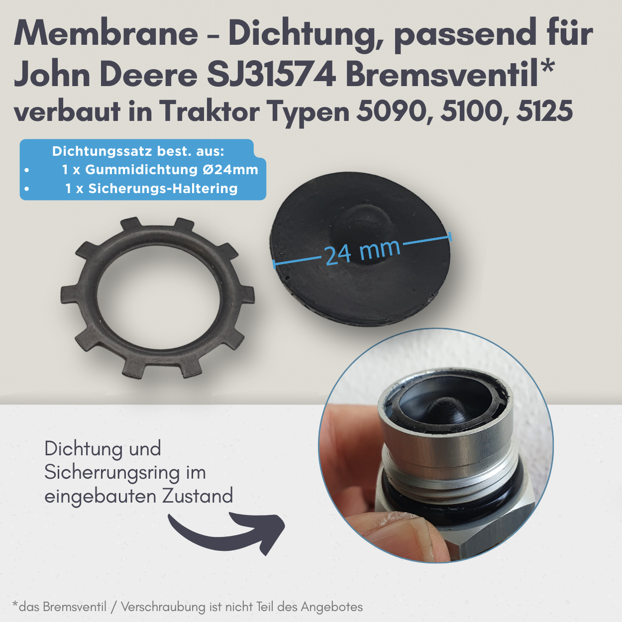 Membrane Dichtung,  passend für MICO SJ31574 Bremsventil, John Deere 5090, 5100, 5125
