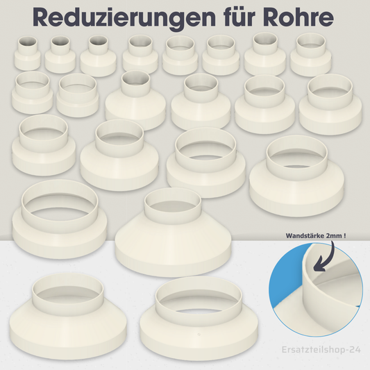 Reduzierung f. Lüftung Reduzierstück für Rohre / Lüftungskanäle von Ø 40 bis 200 mm