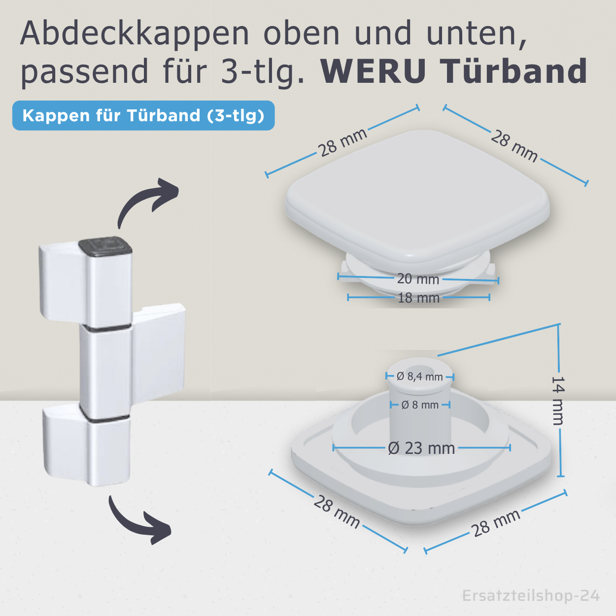 Abdeckkappen passend für 3-tlg. WERU Türband , Haustürband Kappen Ersatzteil