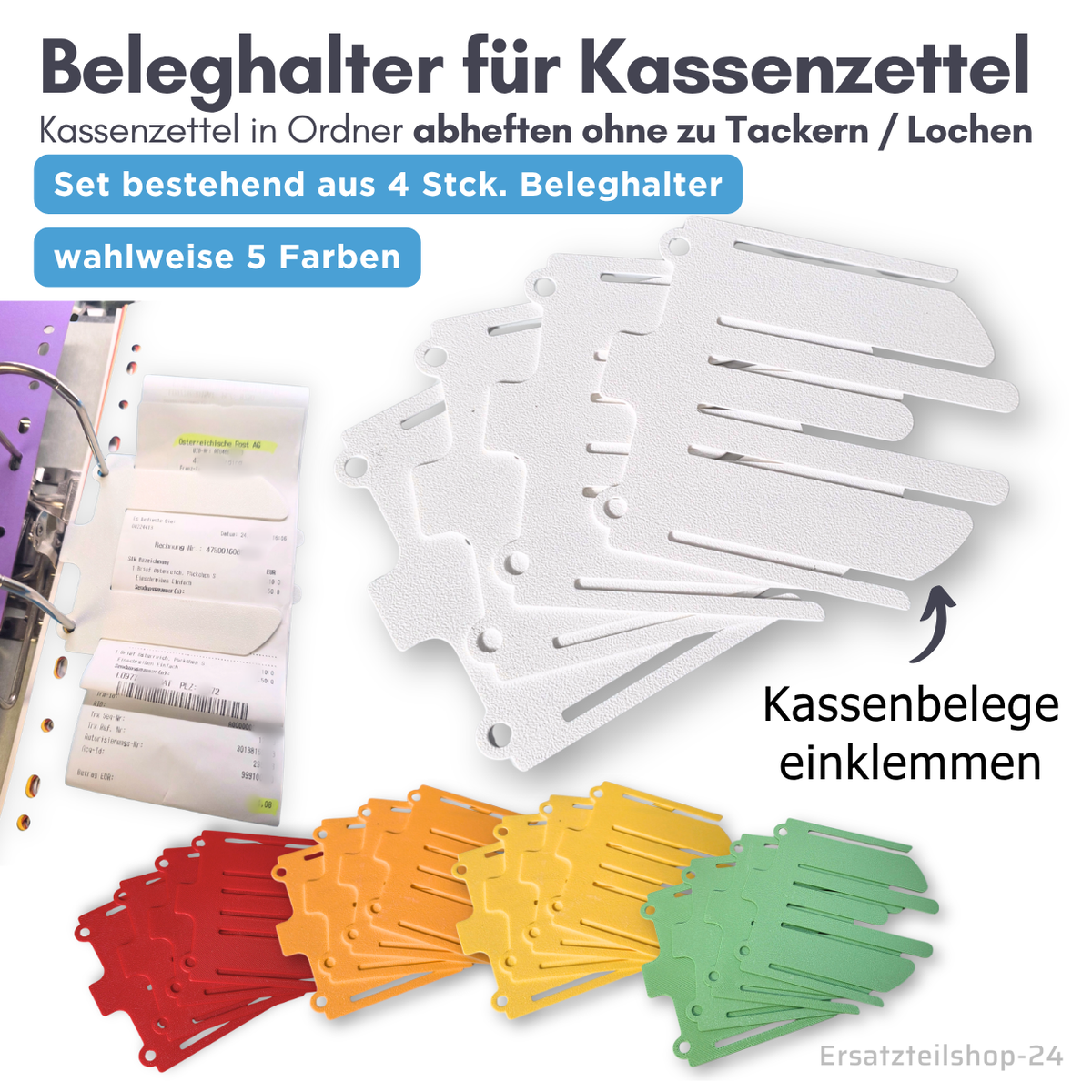 Beleghalter zum Kassenzettel klemmen, Kassenbelege einheften ohne Locher, Tacker